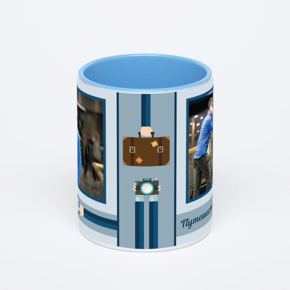 Синяя кружка с фотопечатью