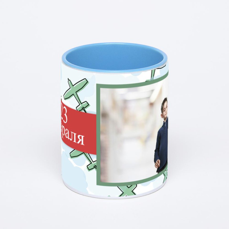 Синяя кружка с фотопечатью