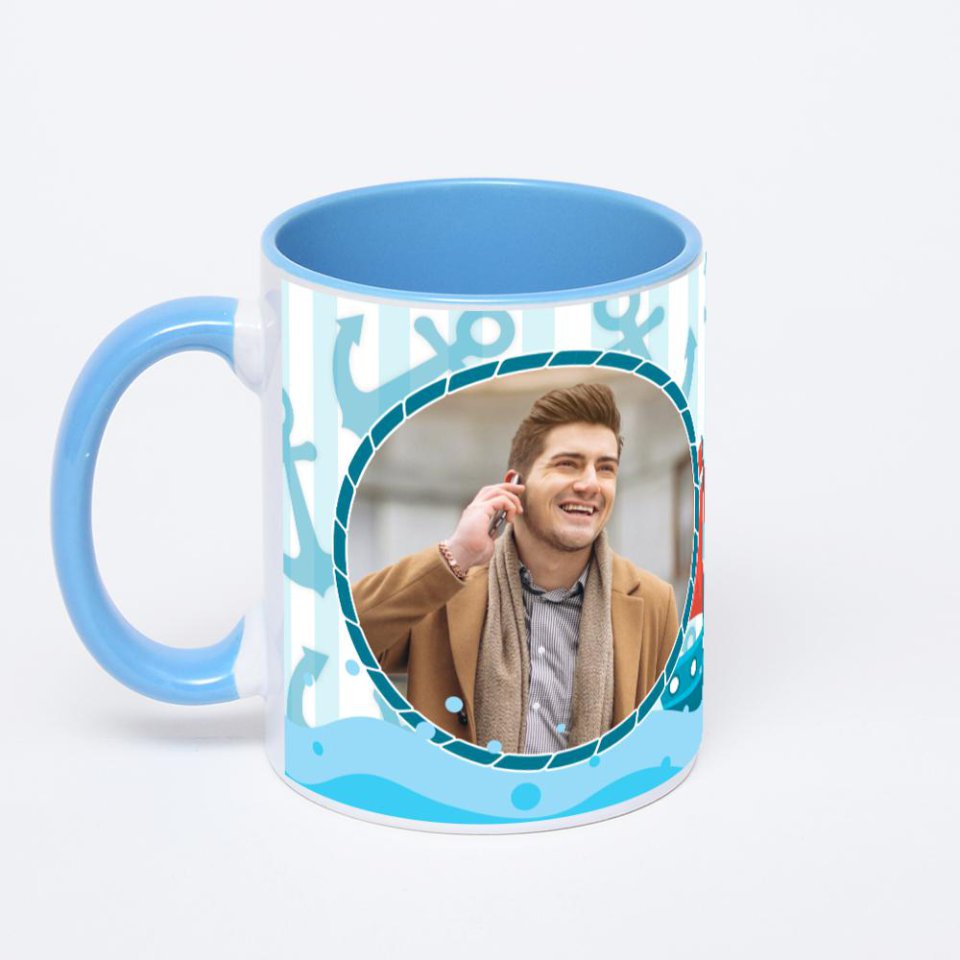 Синяя кружка с фотопечатью
