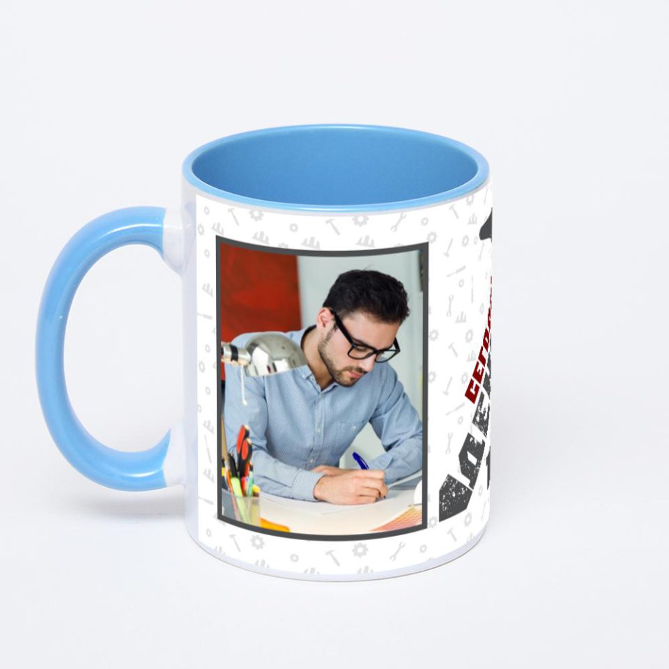 Синяя кружка с фотопечатью