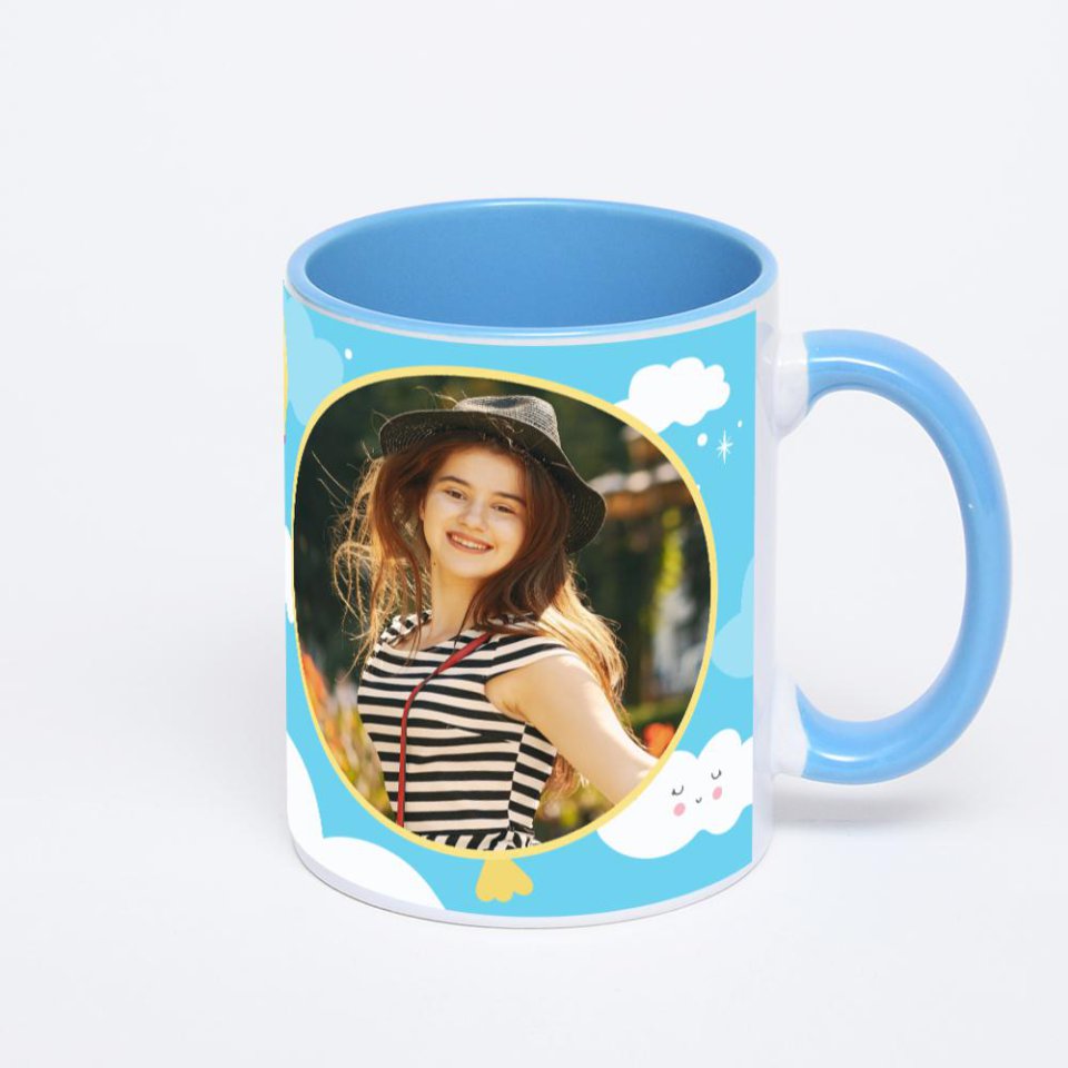 Синяя кружка с фотопечатью