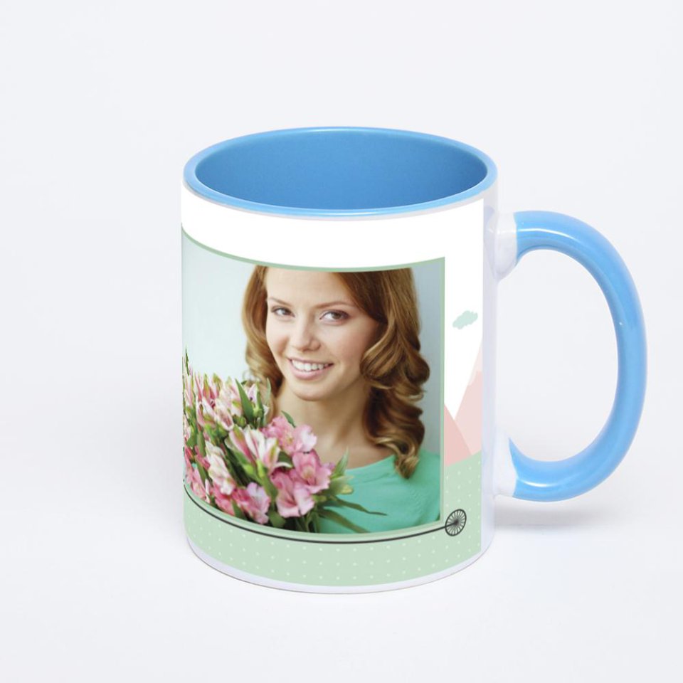 Синяя кружка с фотопечатью