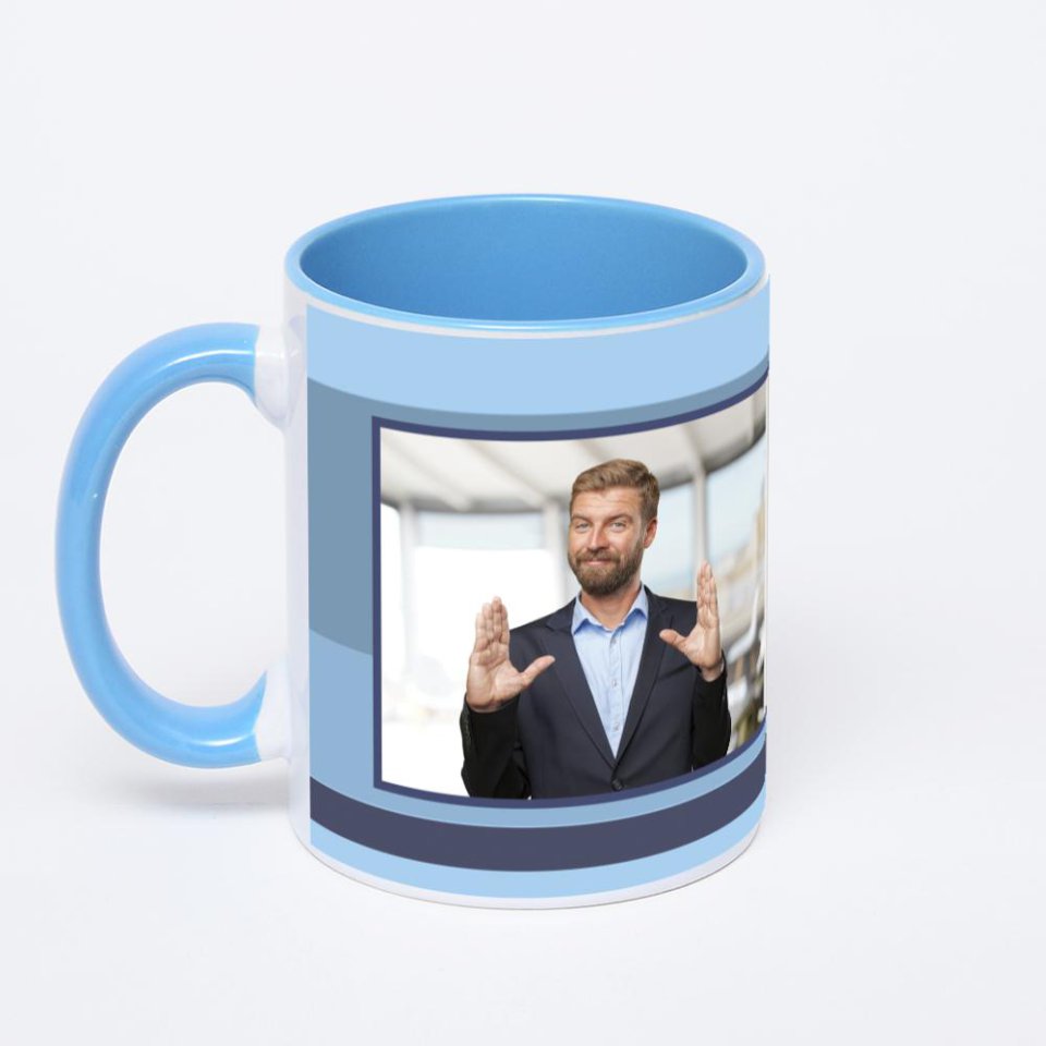 Синяя кружка с фотопечатью