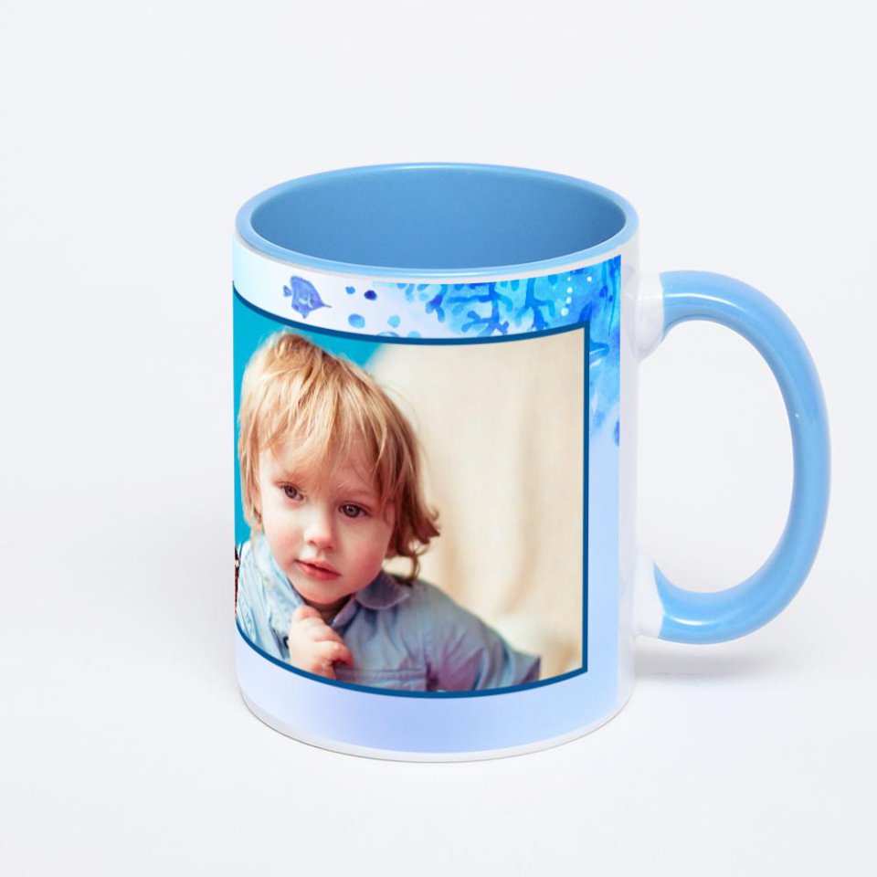 Синяя кружка с фотопечатью