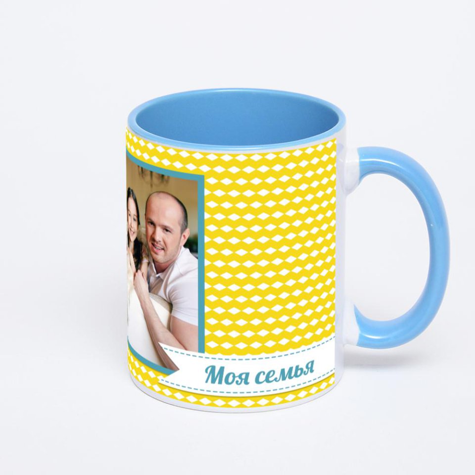 Синяя кружка с фотопечатью