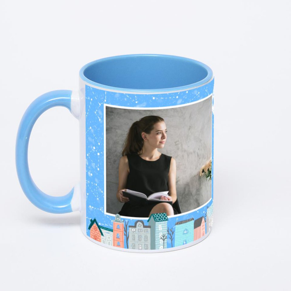 Синяя кружка с фотопечатью