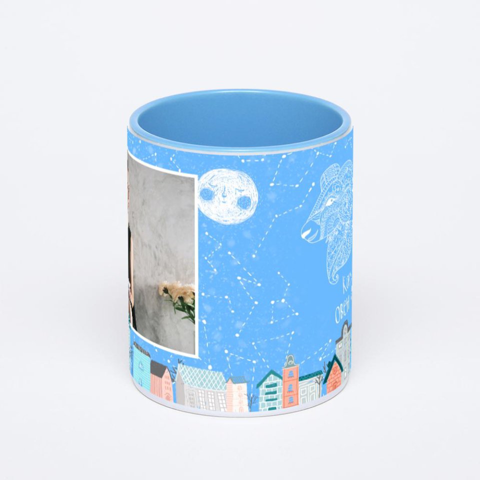 Синяя кружка с фотопечатью