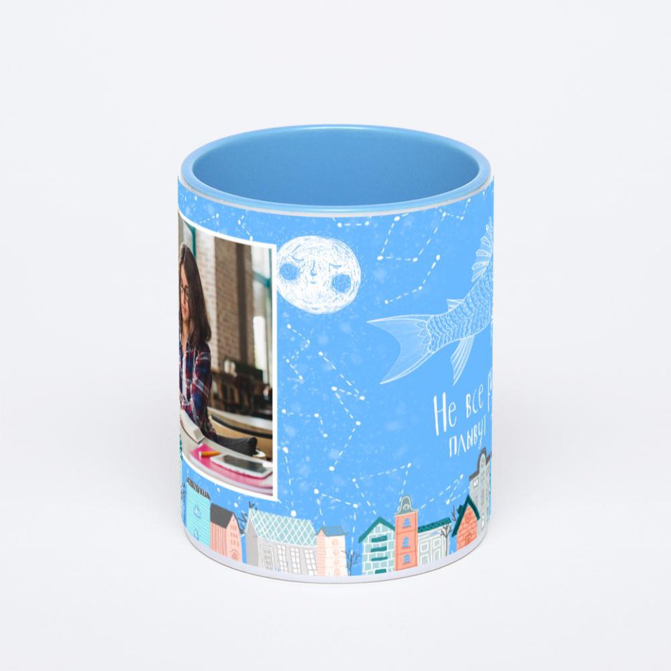 Синяя кружка с фотопечатью