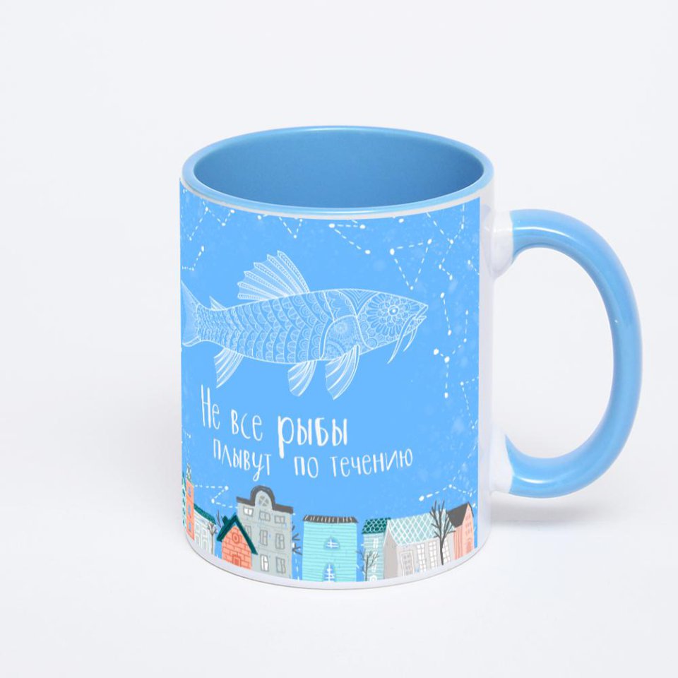 Синяя кружка с фотопечатью