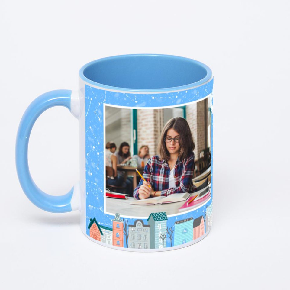Синяя кружка с фотопечатью