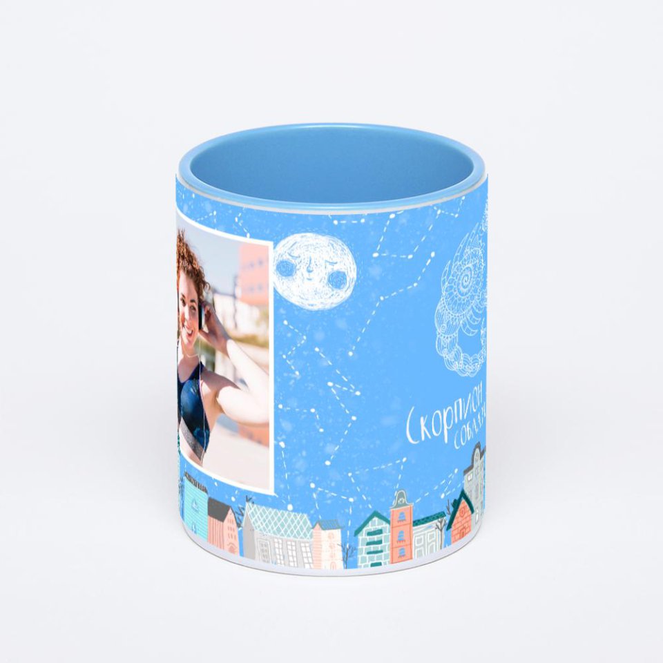 Синяя кружка с фотопечатью