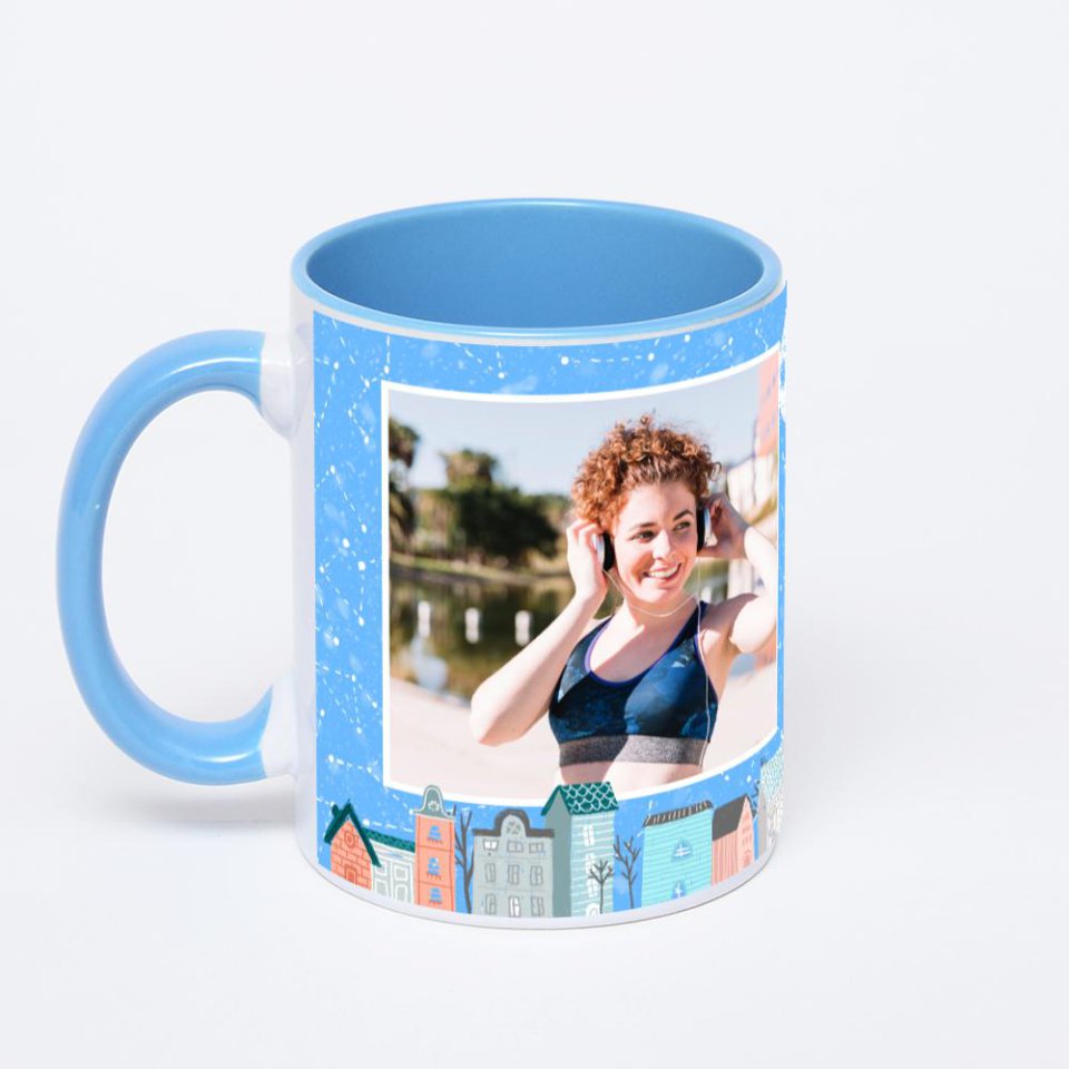 Синяя кружка с фотопечатью