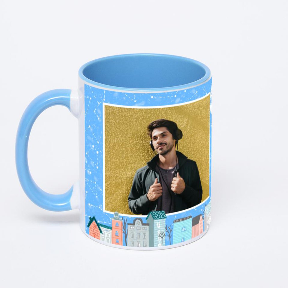 Синяя кружка с фотопечатью