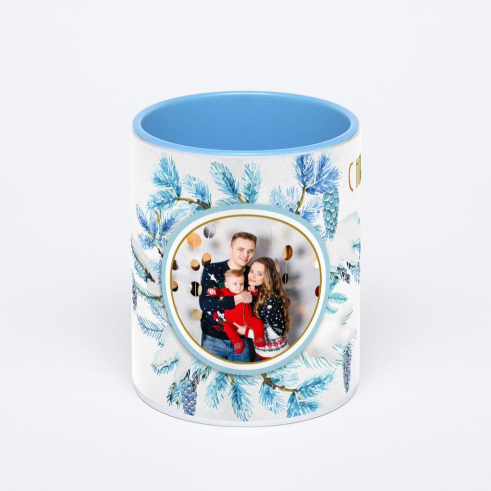 Синяя кружка с фотопечатью