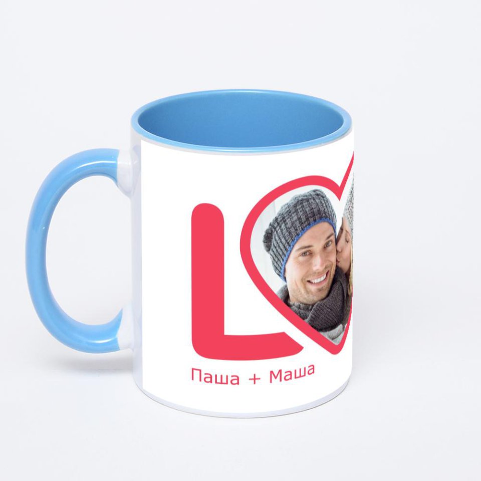 Синяя кружка с фотопечатью