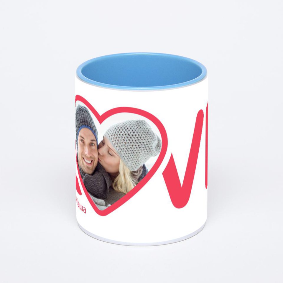 Синяя кружка с фотопечатью