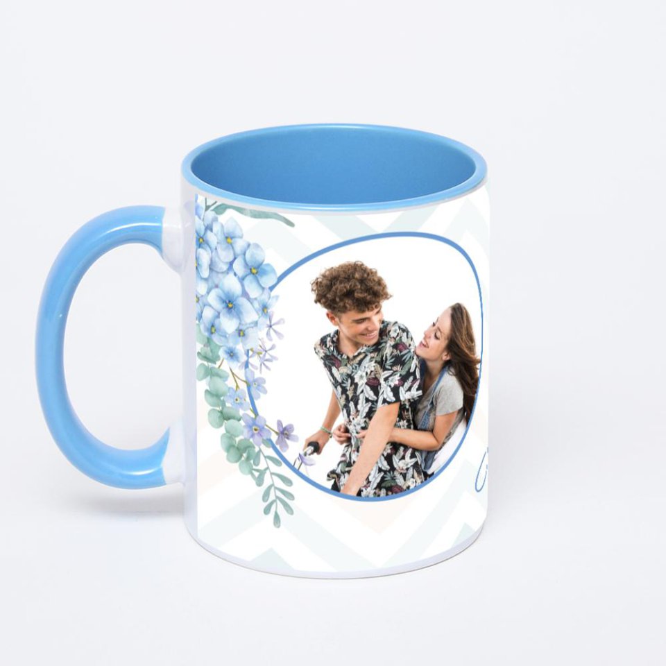 Синяя кружка с фотопечатью