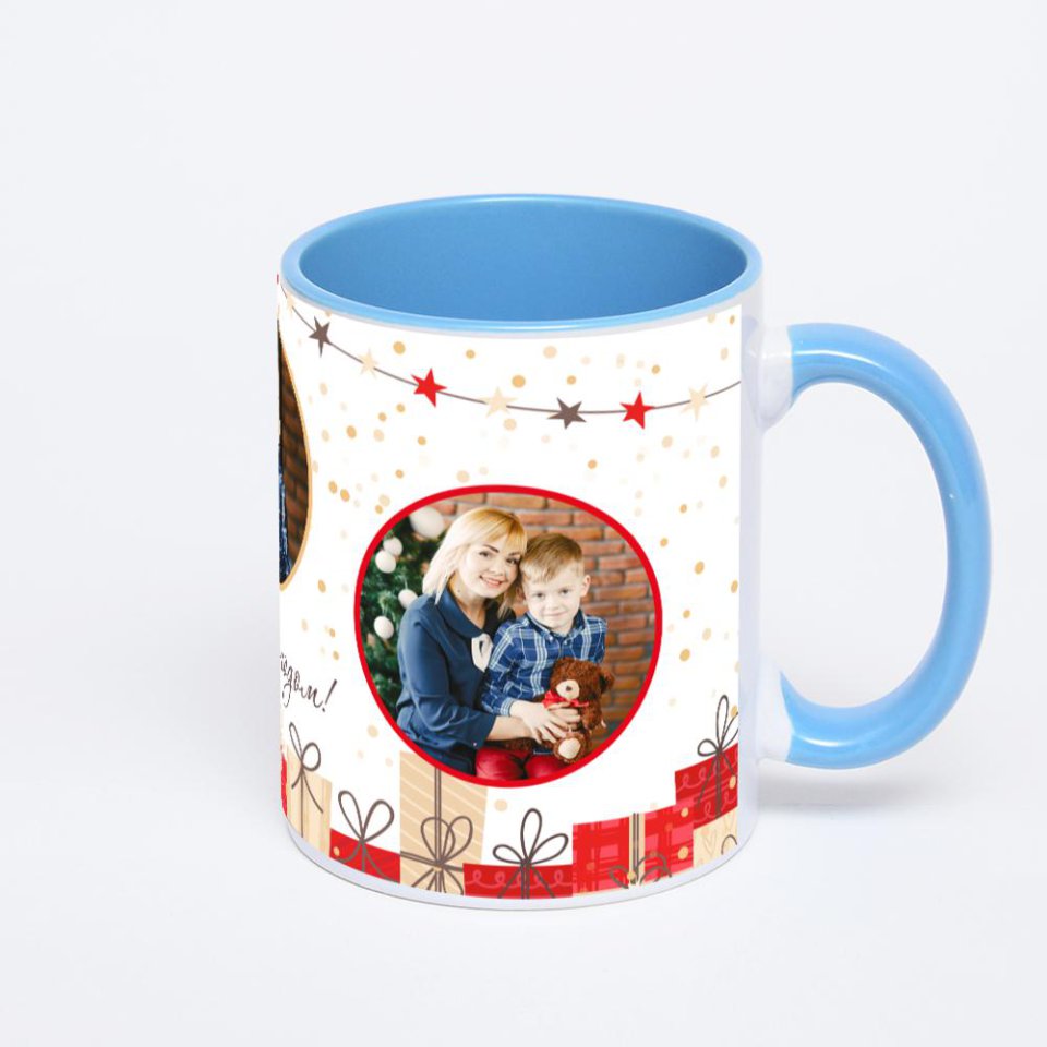 Синяя кружка с фотопечатью