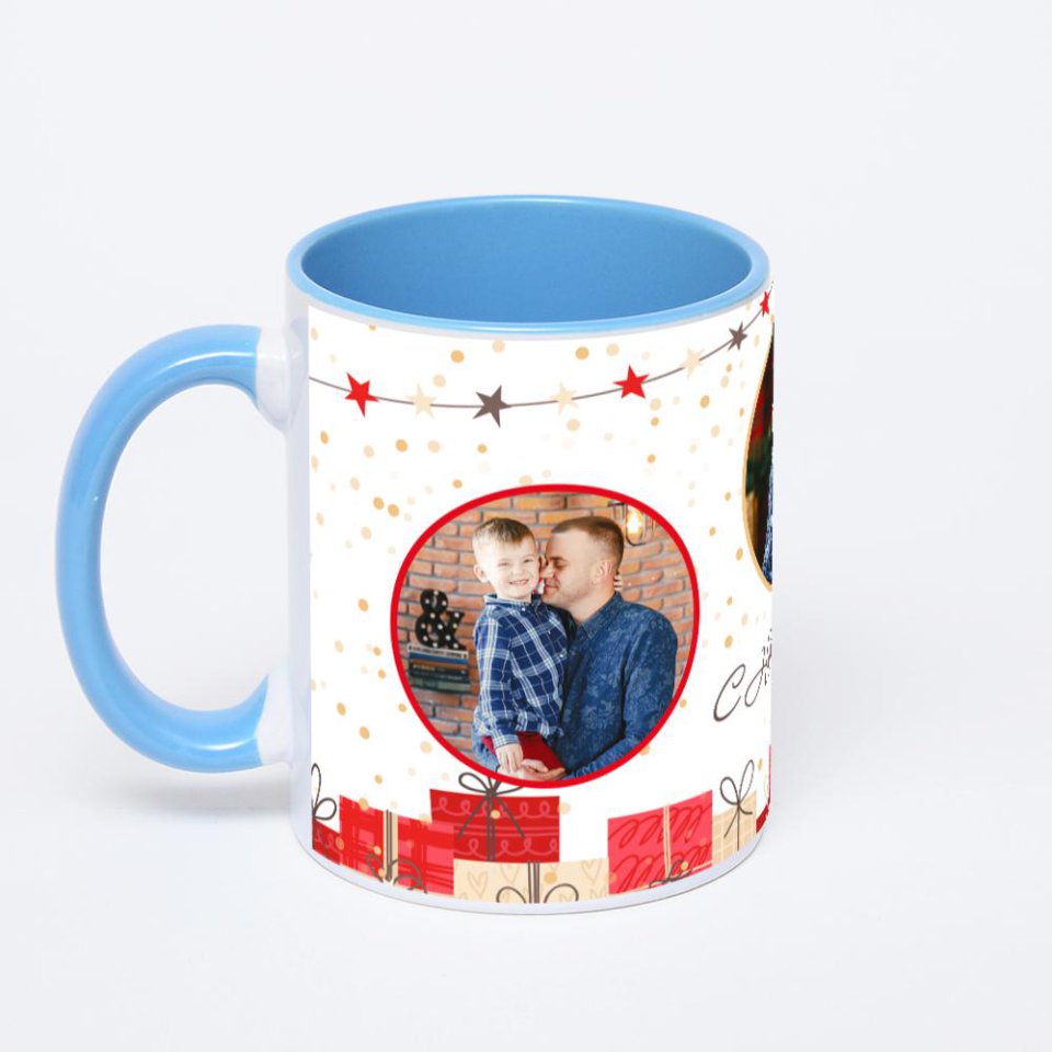 Синяя кружка с фотопечатью