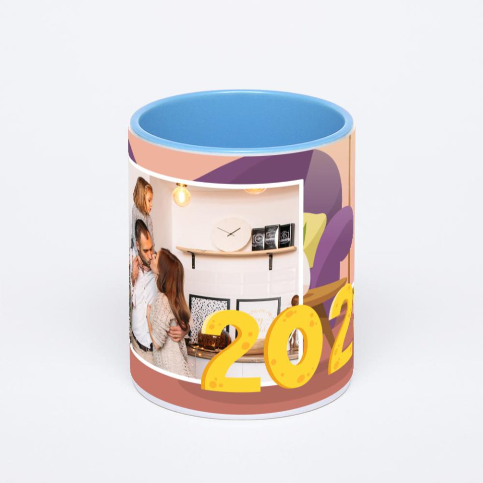 Синяя кружка с фотопечатью