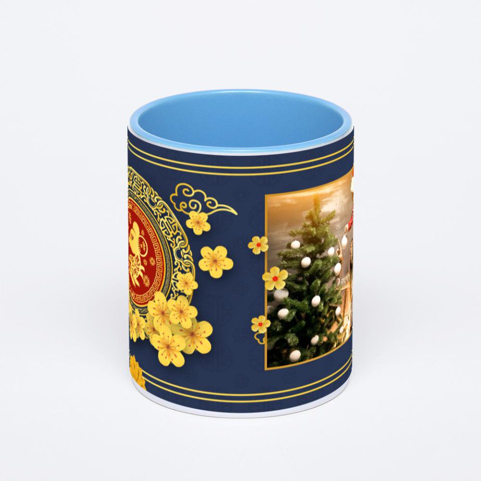 Синяя кружка с фотопечатью