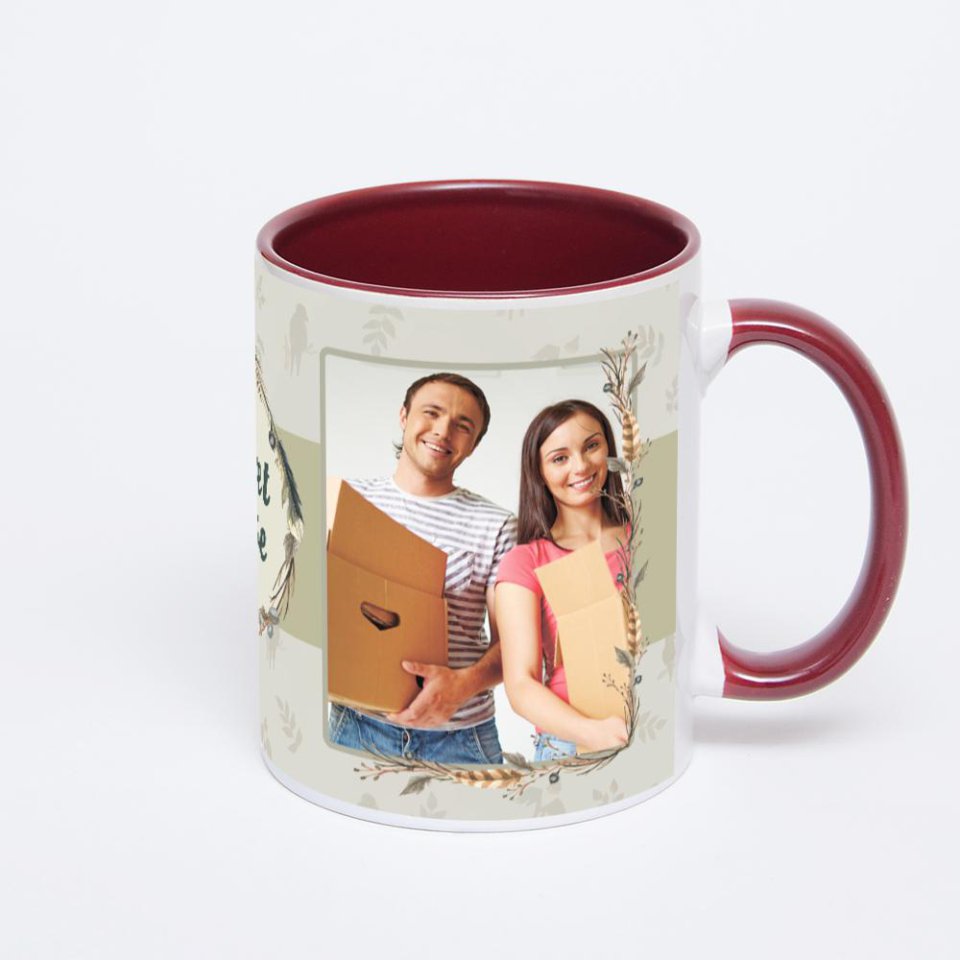 Бордовая кружка с фотопечатью
