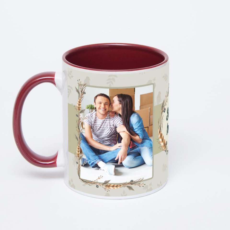 Бордовая кружка с фотопечатью