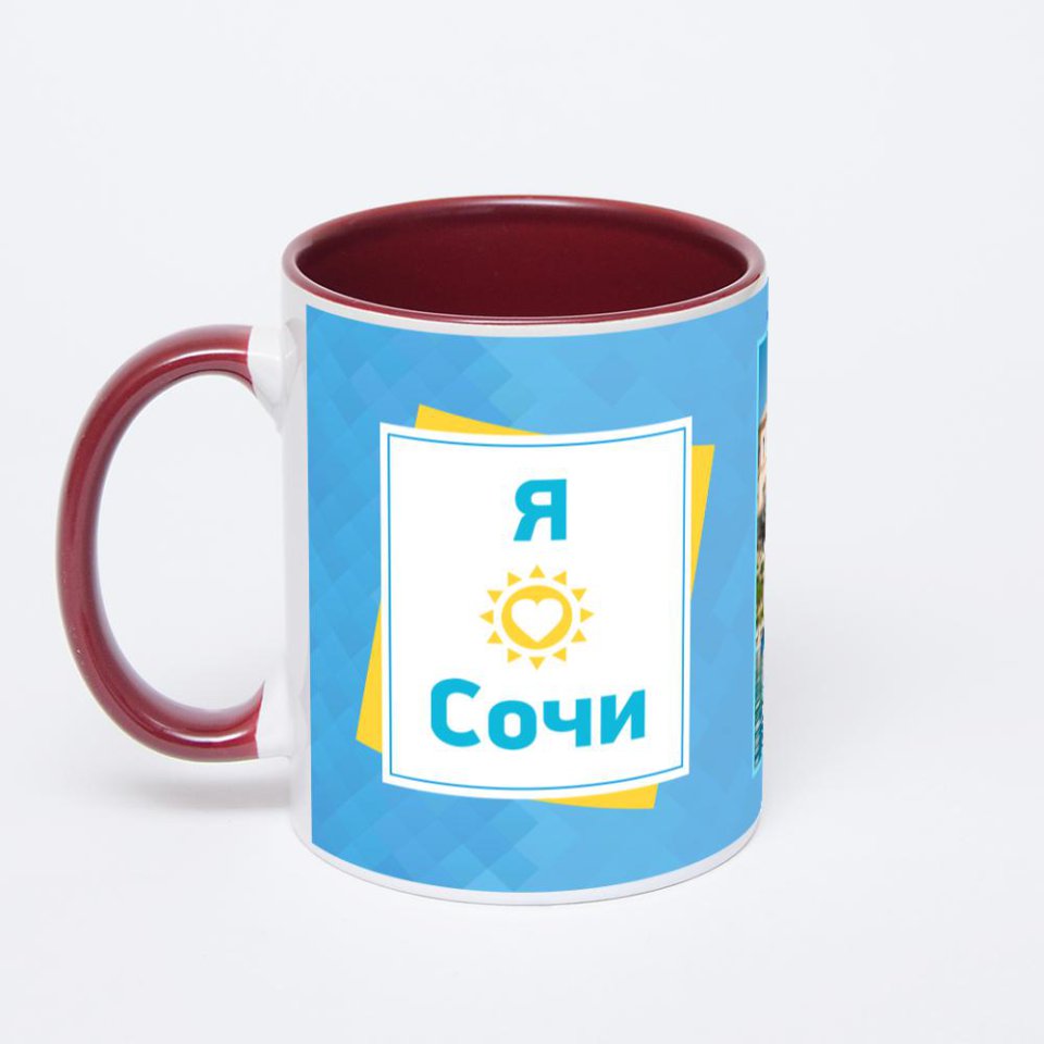 Бордовая кружка с фотопечатью
