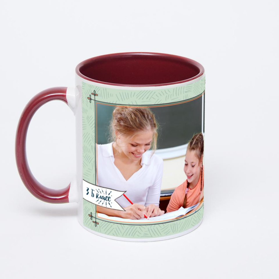 Бордовая кружка с фотопечатью