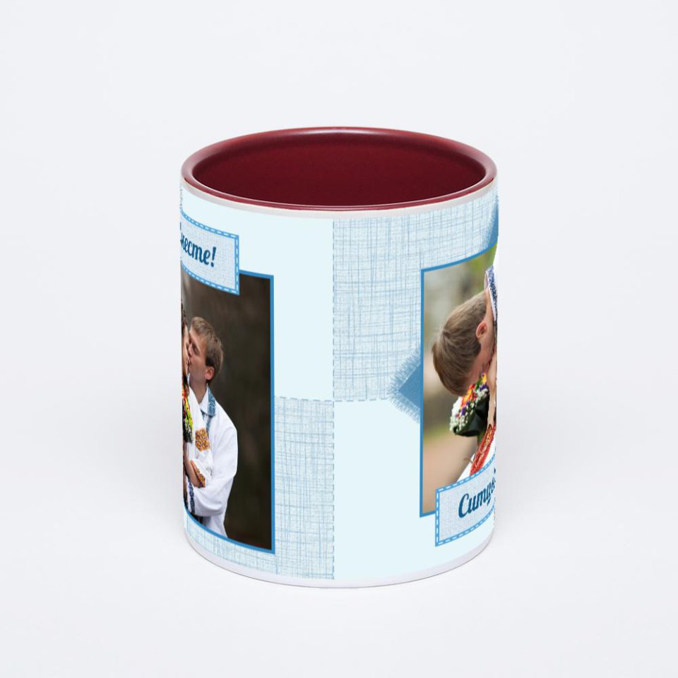 Бордовая кружка с фотопечатью