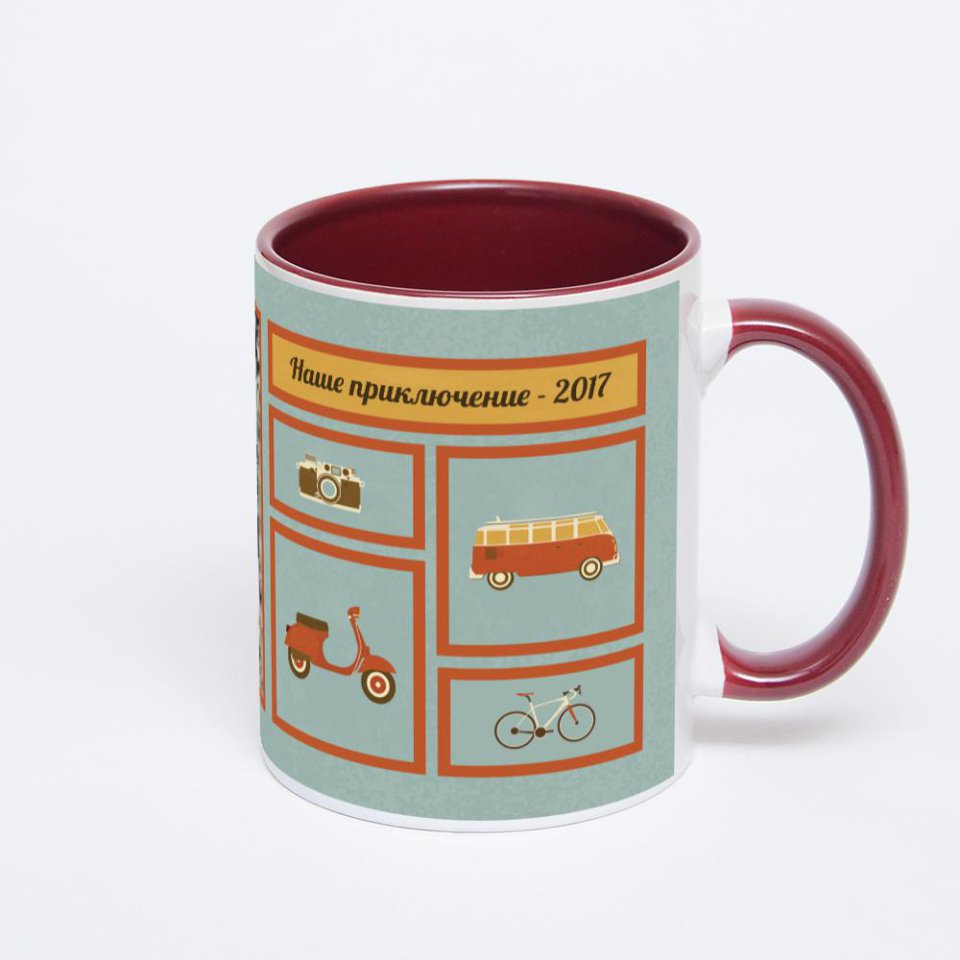 Бордовая кружка с фотопечатью