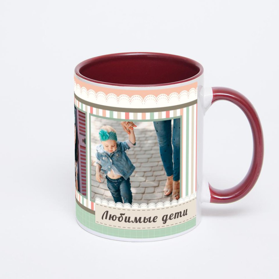 Бордовая кружка с фотопечатью