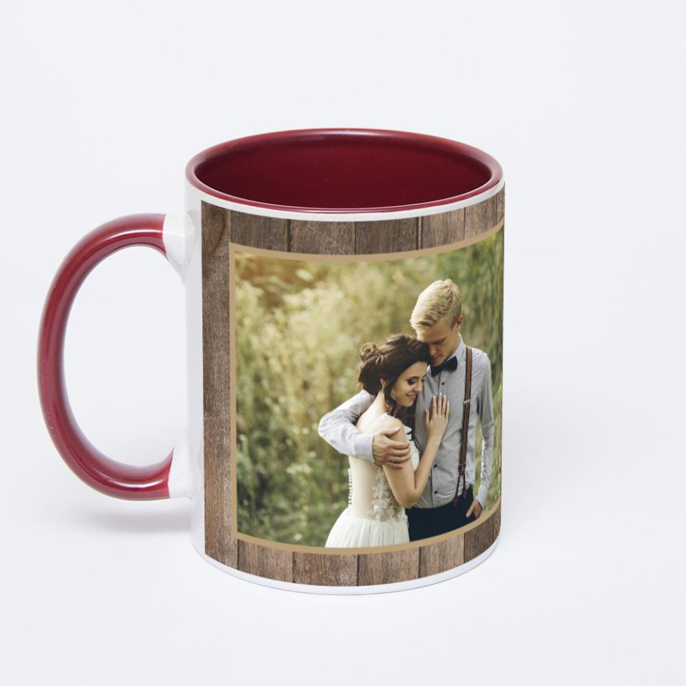 Бордовая кружка с фотопечатью