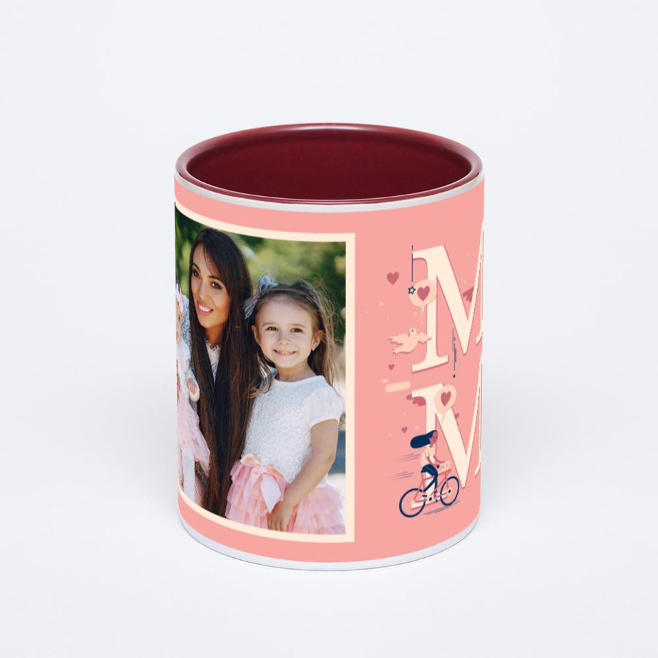 Бордовая кружка с фотопечатью