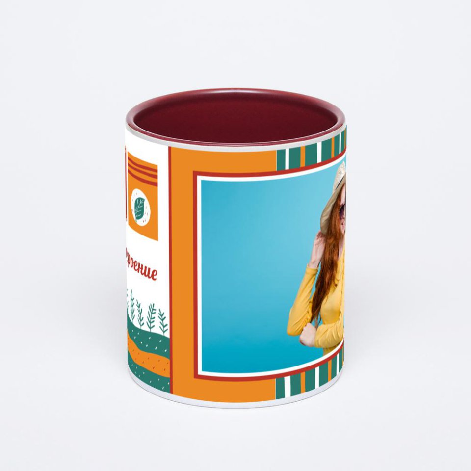 Бордовая кружка с фотопечатью