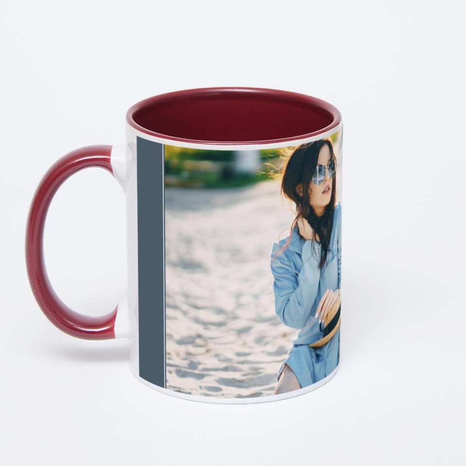 Бордовая кружка с фотопечатью