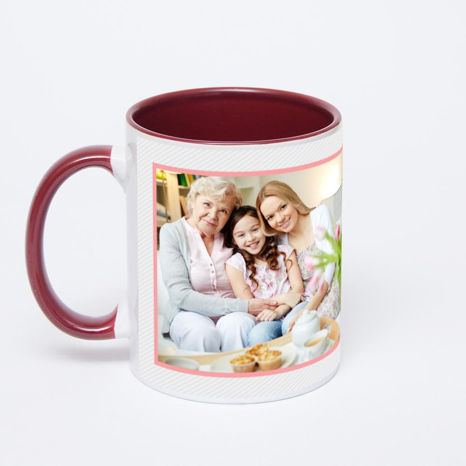 Бордовая кружка с фотопечатью