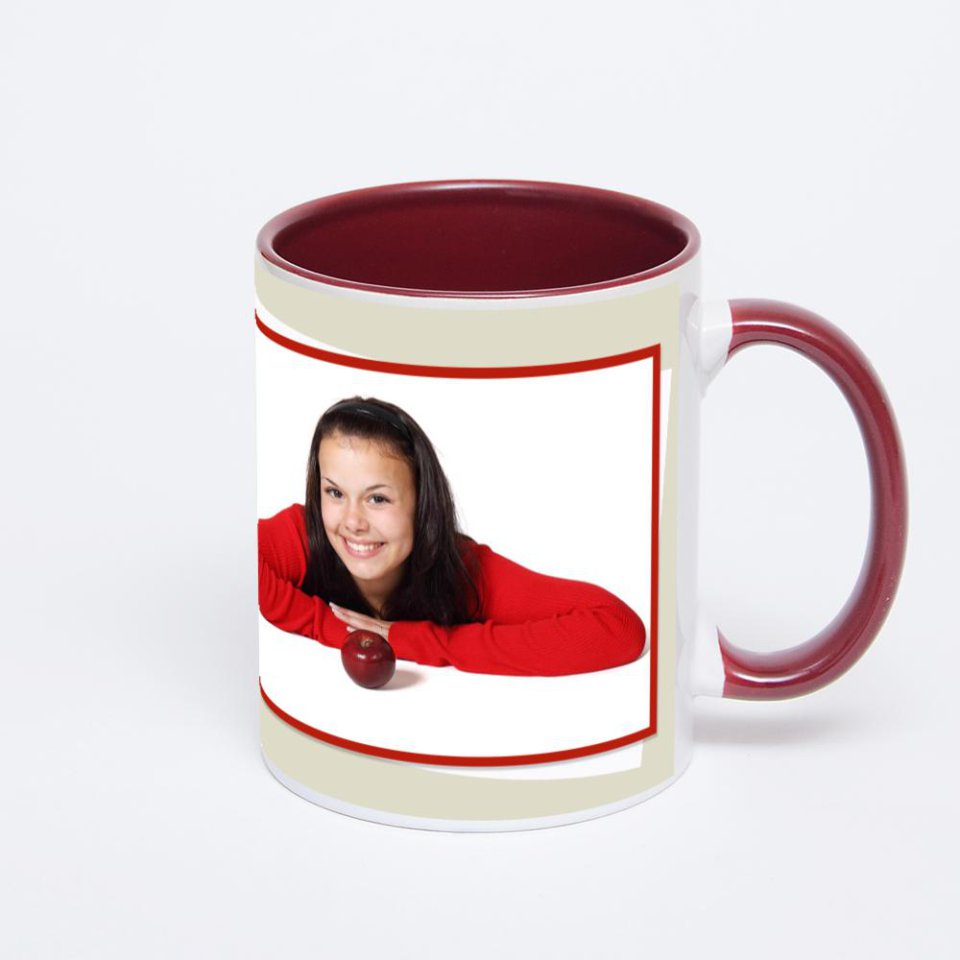 Бордовая кружка с фотопечатью
