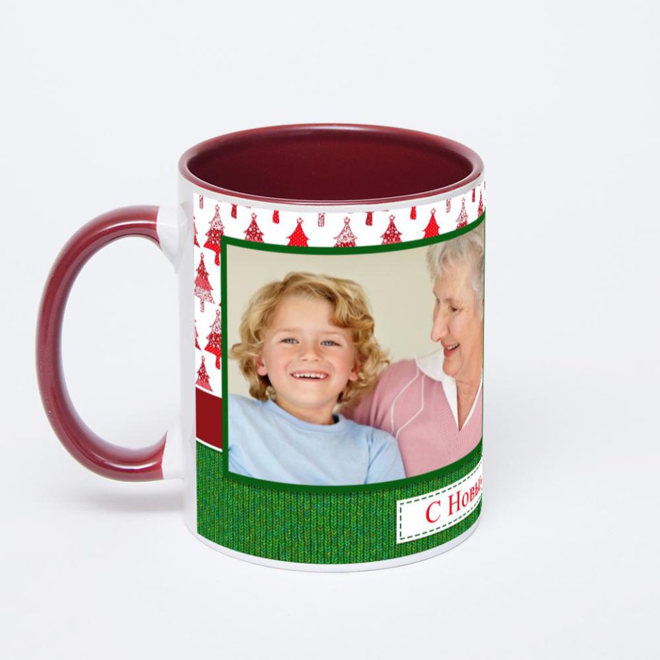 Бордовая кружка с фотопечатью