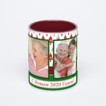 Бордовая кружка с фотопечатью