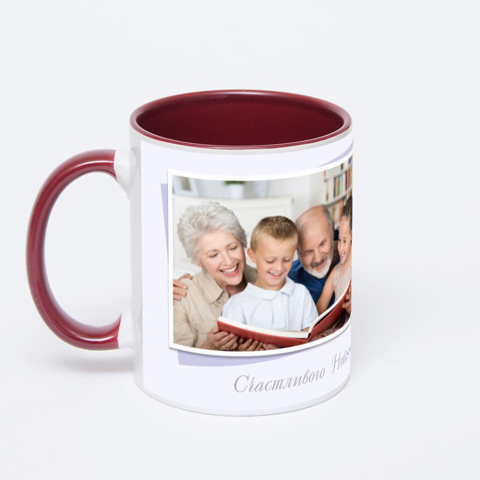 Бордовая кружка с фотопечатью