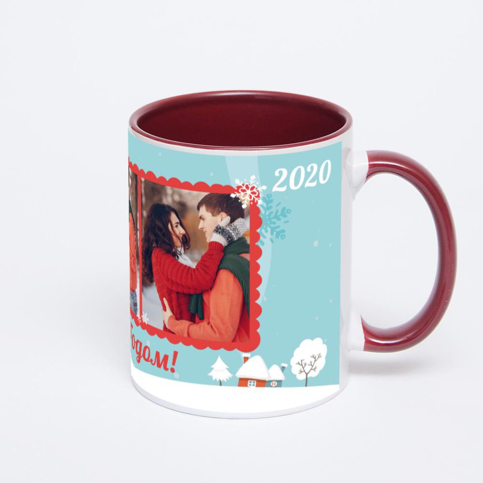 Бордовая кружка с фотопечатью