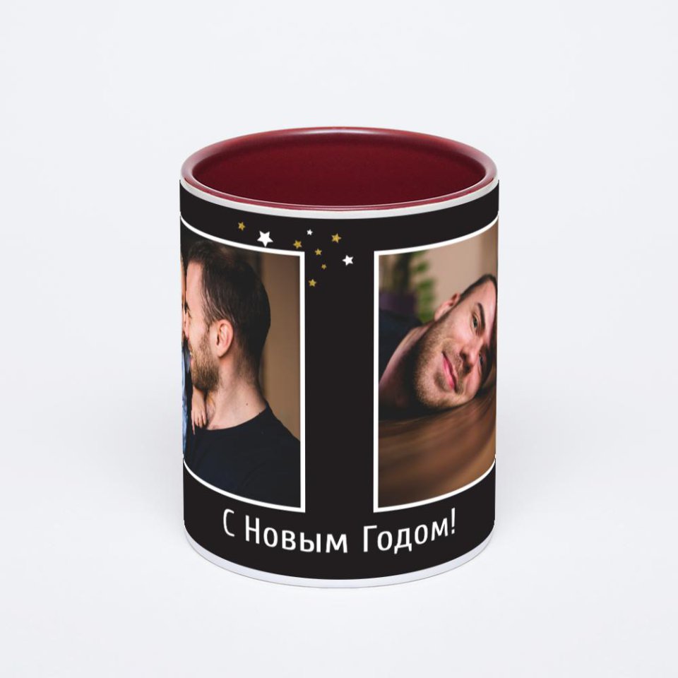 Бордовая кружка с фотопечатью