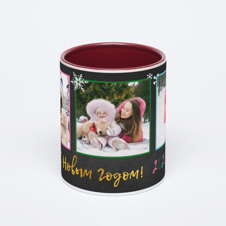 Бордовая кружка с фотопечатью