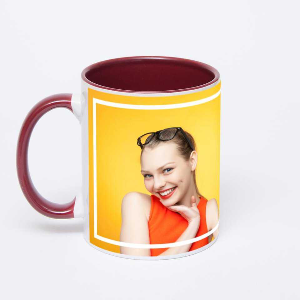 Бордовая кружка с фотопечатью