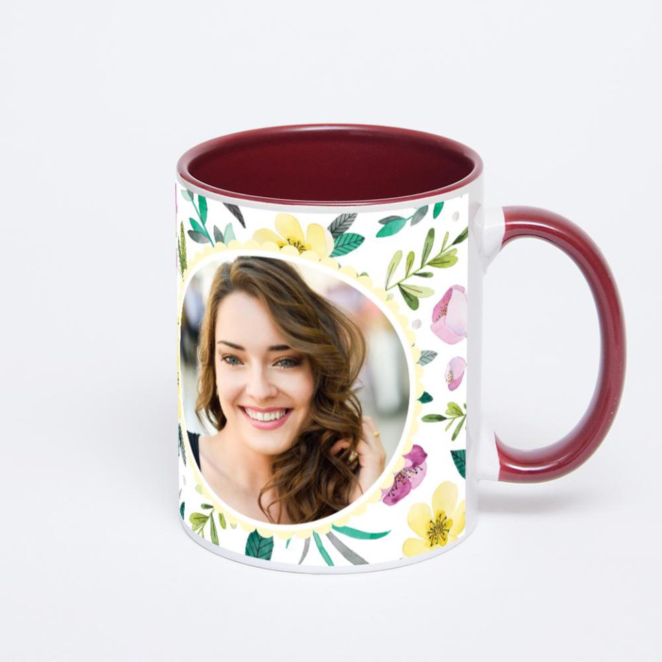 Бордовая кружка с фотопечатью