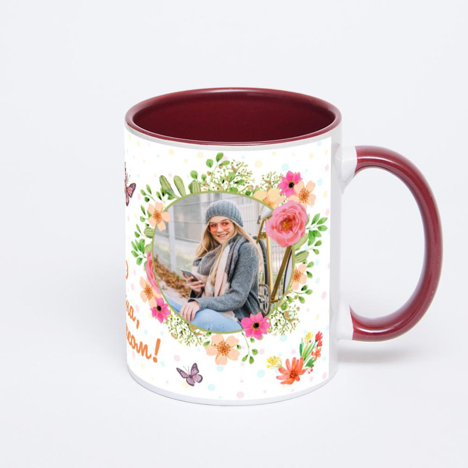 Бордовая кружка с фотопечатью