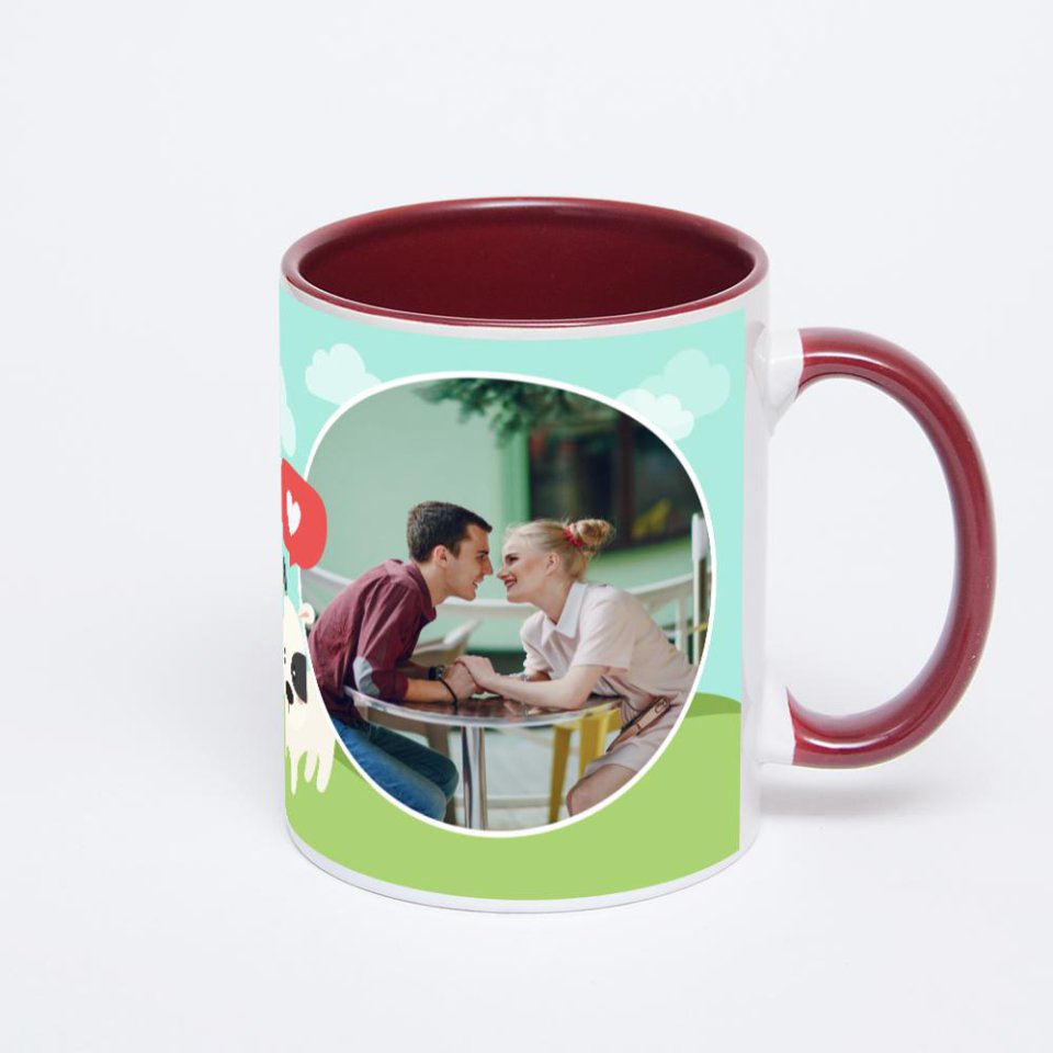 Бордовая кружка с фотопечатью