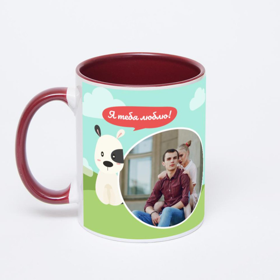 Бордовая кружка с фотопечатью
