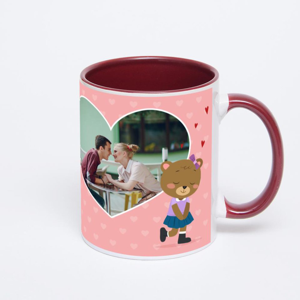 Бордовая кружка с фотопечатью